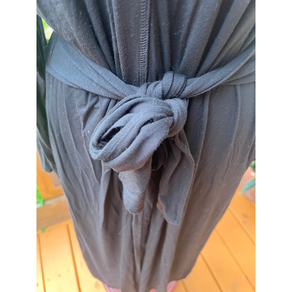 Soft Surroundings Black Bamboo Rayon Wrap Robe Long Sleeve Midi Tie Waist Medium - Picture 5 of 5